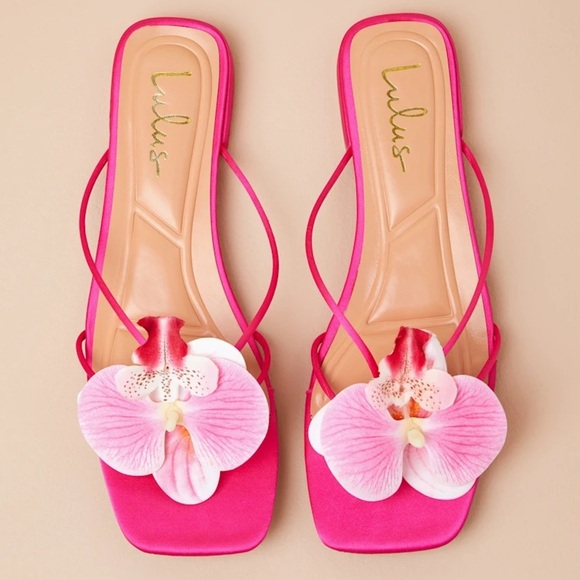 Lulus Shoes - LULUS Florra Hot Pink Satin Orchid Low Heel Slide Sandals 8